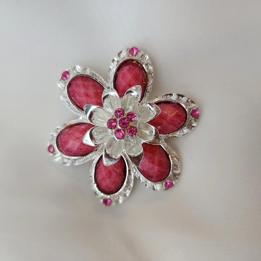3 DIY Floral & Heart Brooch Set Silver Pink Gold AB Faux Pearl